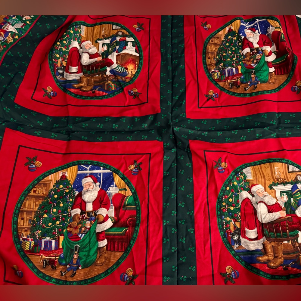 Vintage Cranston Fabric Panel Christmas Traditional Santa Pillow Quilting 36x44